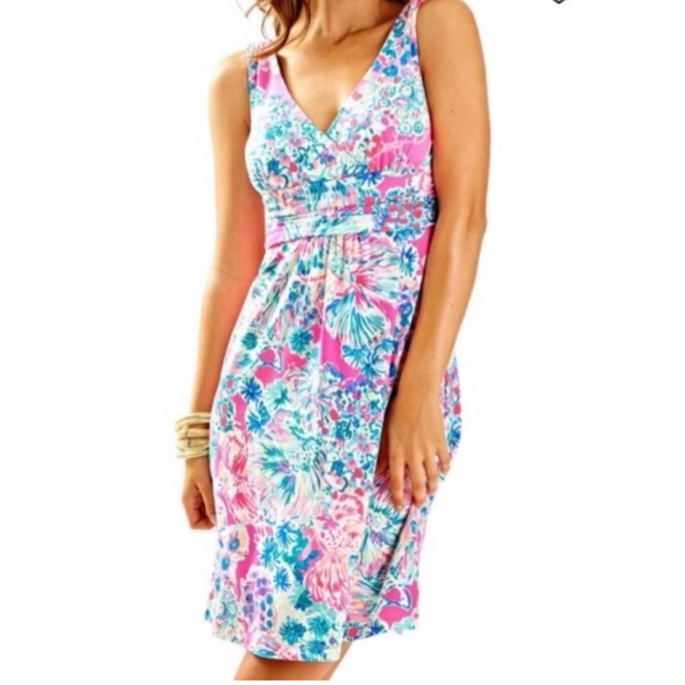 Vibrant Lilly Pulitzer V-Neck Sundress - Pink & Teal & Blue Size L